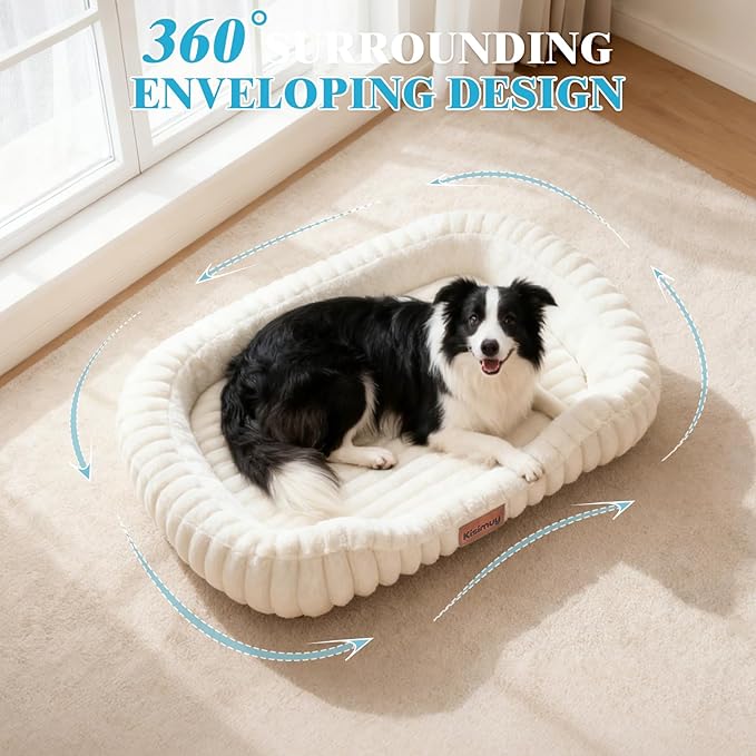 Orthopedic Dog Bed for Extra Large Dogs, Comfort-Sided Calming Pet Bed Couch with Breathable Memory Foam, Plush Faux Rabbit Fur & Anti-Slip Bottom, Machine Washable, 43"x31"x5.5", Cream