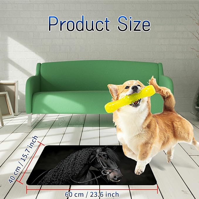 Dog Food Mat, 15.7" x 23.6" Absorbent Pet Feeding Mat for Food and Water, Waterproof Diatom Mud Pet Placemat with Non-Slip Rubber Backing, Easy Clean Cat Bowl Mat for Floors - Black Cool Horse