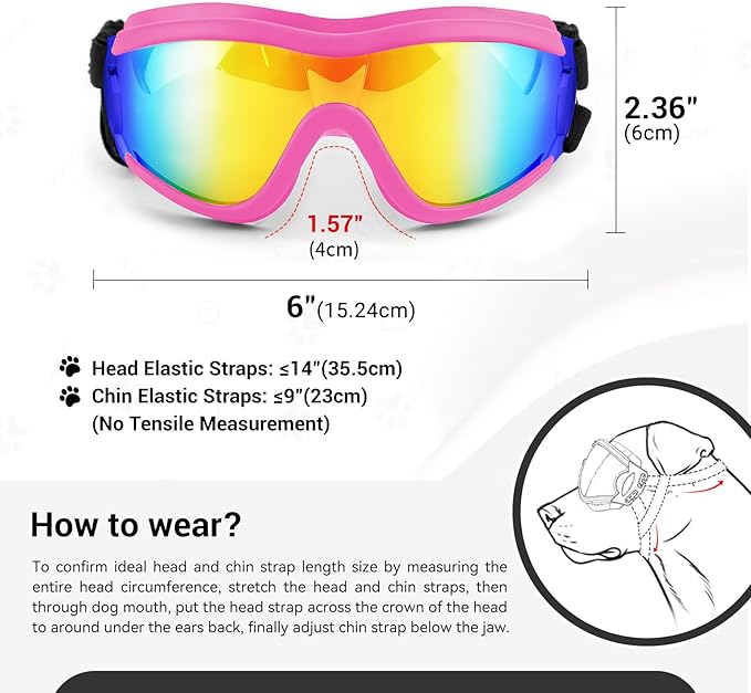 LESYPET Dog Goggles Large Breed, UV Wind Dust Protection Large Dog Sunglasses Eye Protection, Eye Wear Pet Glasses with Adjustable Strap for Outdoor Riding, L