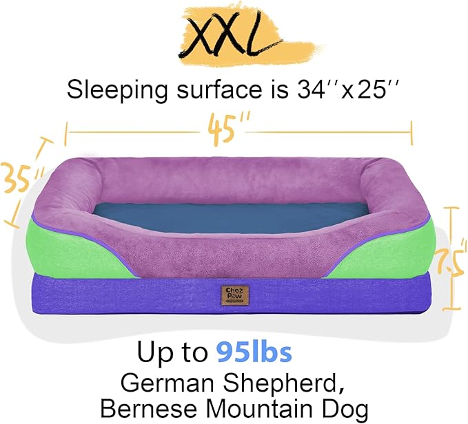 Chez Paw Orthopedic Extra Large Dog Bed - XXL Washable Giant Pet Couch Sofa with Removable Cover Waterproof Bolster for Large Size Dogs, 45x35