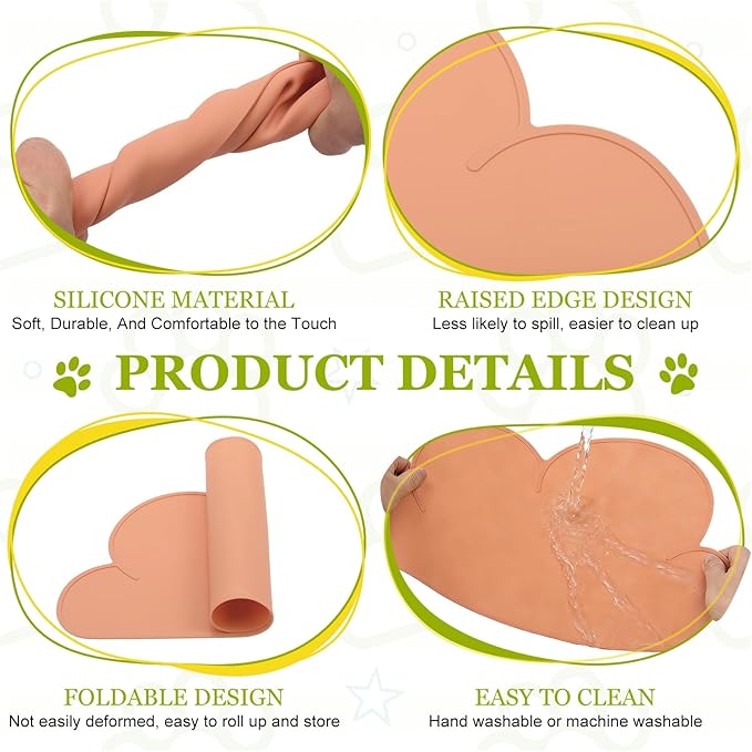 Silicone Pet Feeding Mat, Waterproof Dog Cat Food Bowl Placemat Tray Anti-Slip with Raised Edge Foldable Heat-Resistant (Dark Pink, Cloud Shape), Intended for Cat Dog Water Bowl