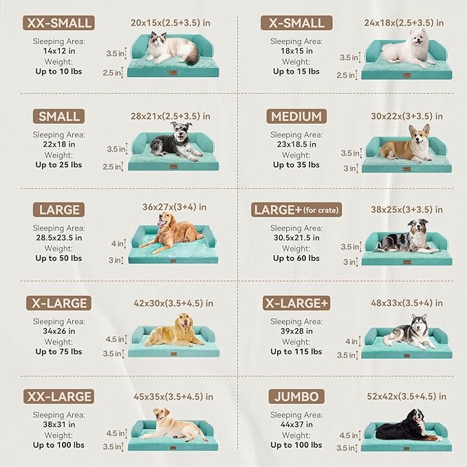 Orthopedic Large Dog Bed Washable, Orthopedic Dogs Bed with Removable Cover, XLarge XL Pet with Bolster, Washable Aqua Blue Large Dog Beds with Egg Foam for Medium Gaint Dogs