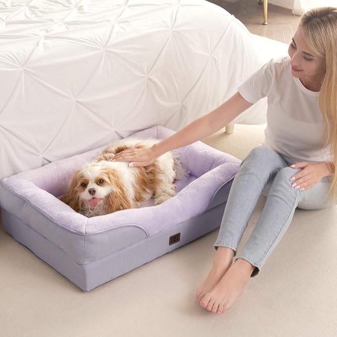 EHEYCIGA Orthopedic XL Dog Bed for Large Sized Dog, 42x30 Inch Extra Large Memory Foam Dog Couch Bed with Sides, Waterproof Liner & Washable Removable Cover, Purple