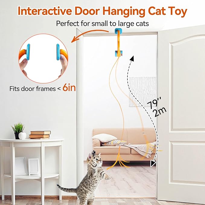 ALL FOR PAWS Interactive Cat Toy for Indoor Cats, Automatic Door Hanging Toy with Moving Feather, USB Rechargeable Cat Toys for Bored Adult Cats & Kittens, Electric Cat Toy for Enrichment & Exercise