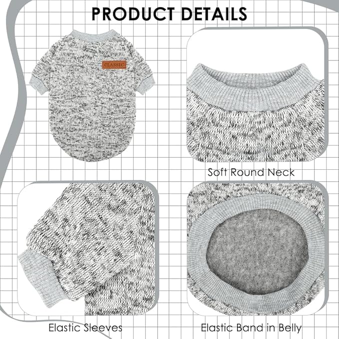 2 Pack Dog Sweaters for Small Dogs Girl Boy Winter Fleece Clothes Warm Soft Dog Sweatshirt Outfit for Dogs Cats Pet Apparel (Grey+Light Blue, M (Back: 13.7",Chest: 17.7", 10-14Ibs))