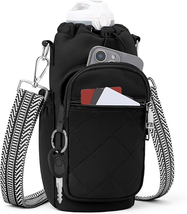 SYTRAH Water Bottle Carrier Bag with Strap, Water Bottle Purse with Phone Pocket 40oz for Walking Hiking
