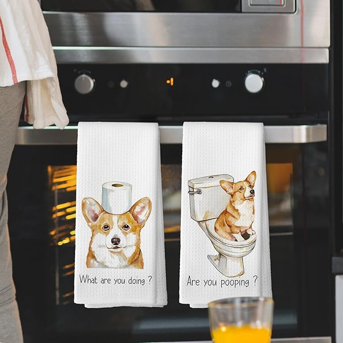 Funny Corgi Bathroom Hand Towels, Corgi Lovers Gifts for Women Hand Towels, Dog Mom Lovers Gifts for Women Decorative Towel, Funny Dog Bathroom Decor 16x24 Inch Set of 2