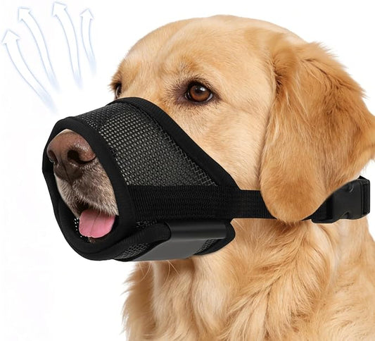 Dog Muzzle for Medium Dogs Beagle, 3D Air Mesh Breathable Mouth Guard to Stop Scavenging Biting, Escape-Proof Pet Snout Strap, Black M