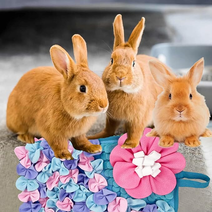 Small Animals Foraging Mat – Cute Rabbit Feeding Mat with Fun Design, Slow Eat Durable Fleece Pad for Rabbits, Hamsters, Guinea Pigs (Macaron Color)