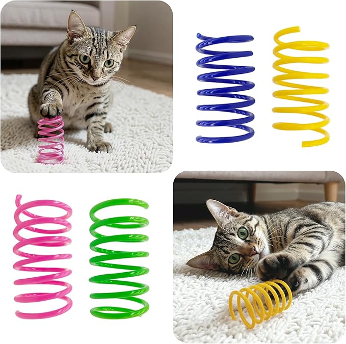 Cat Spring Toys, 24 Pack Cat Spiral Springs for Indoor Cats, Colorful & Durable Plastic Spring Coils Attract to Swat, Bite, Hunt, Interactive Toys for Kittens