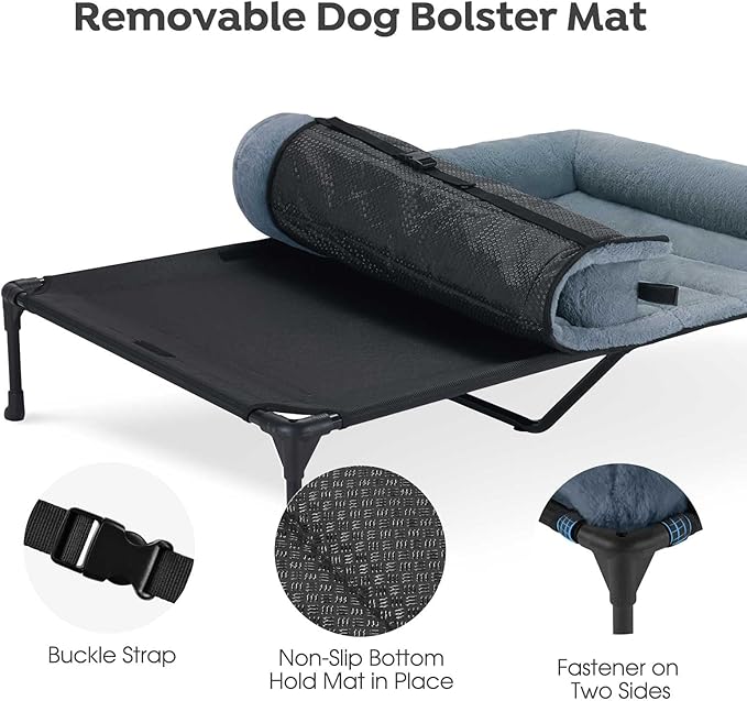 Veehoo Orthopedic Elevated Dog Bed with Fluffy Plush Bolster Cushion, Indoor Raised Dog Beds for Large Dogs, Soft Pet Sofa Cot with Removable Washable Mat, No-Slip Feet, 49 x 33 inches, Haze Blue