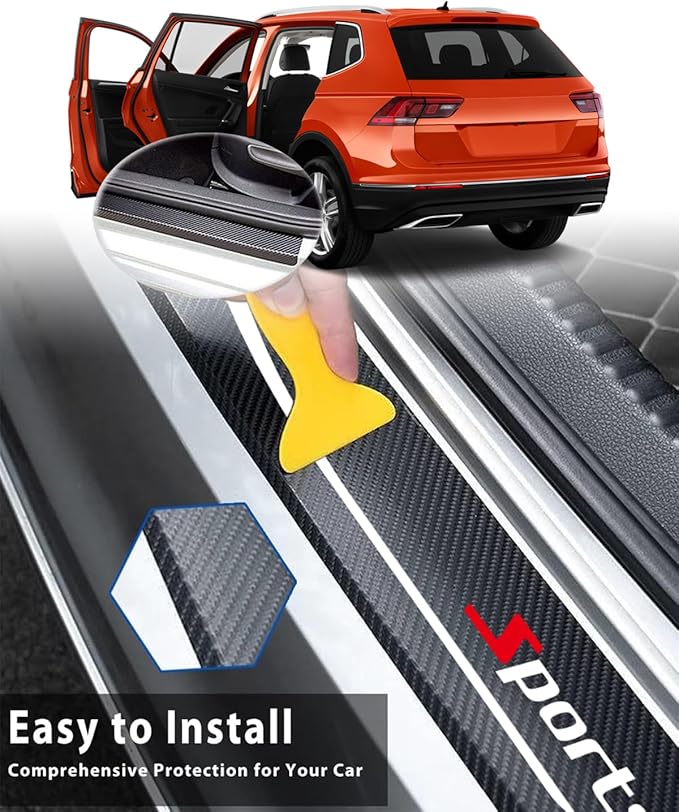4Pcs Universal Car Door Sill Protector, Carbon Fiber Scratch Resistant Door Entry Guard & Scuff Plate for Car SUV and Off-Road Trim Accessories (Sports)