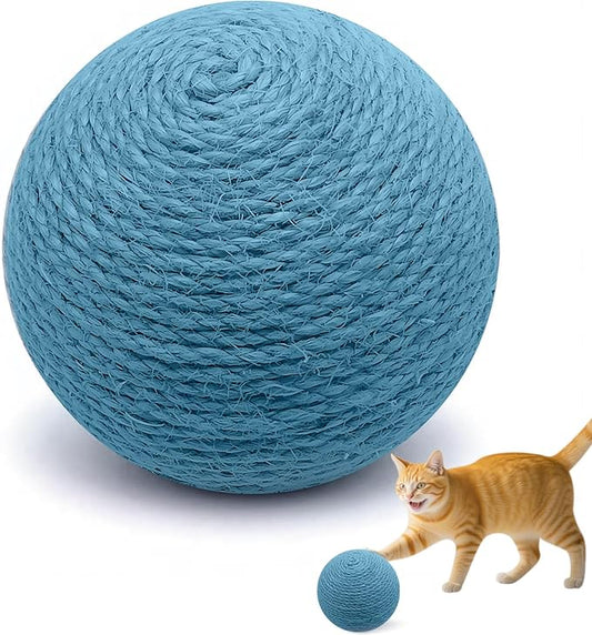 3.94 inch Sisal Cat Ball Toy, Interactive Natural Cat Scratching Ball, Perfect Scratcher for Cats' Exercise and Fun (Blue)