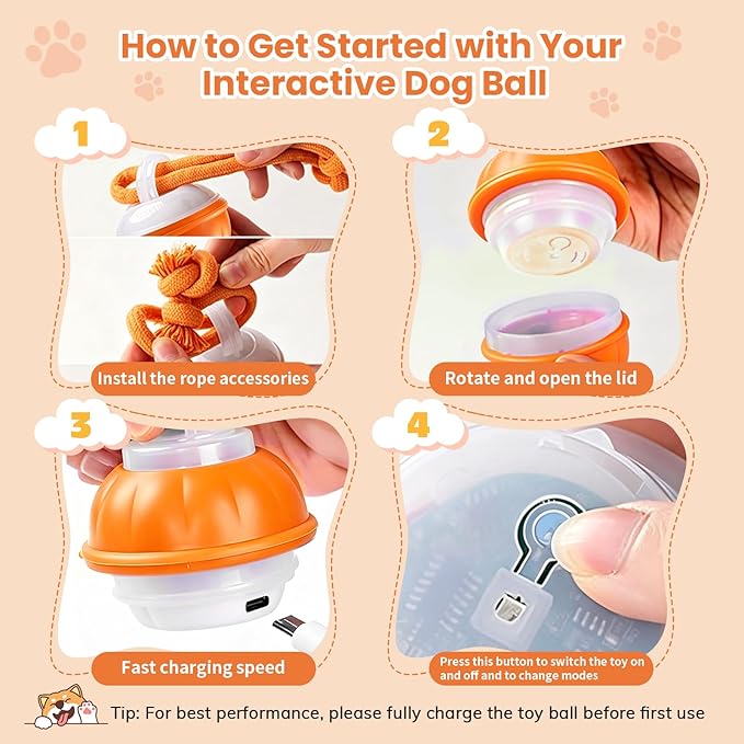 Dog Toys, Interactive Dog Toys, Automatic Interactive Dog Ball, 3 Modes Motion Activated Dog Balls for Medium Large Dogs, Type-C Rechargeable & Bite-Resistant, Keep Pets Busy for Small Large Breeds