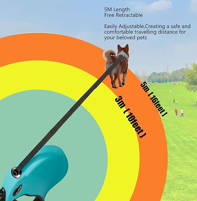 Medium 16 FT Retractable Dog Leash – Adjustable Hands-Free Leash for Dogs Up to 44lbs, Tangle-Free Nylon with Ergonomic Grip for Walking, Training & Outdoor Safety Blue M