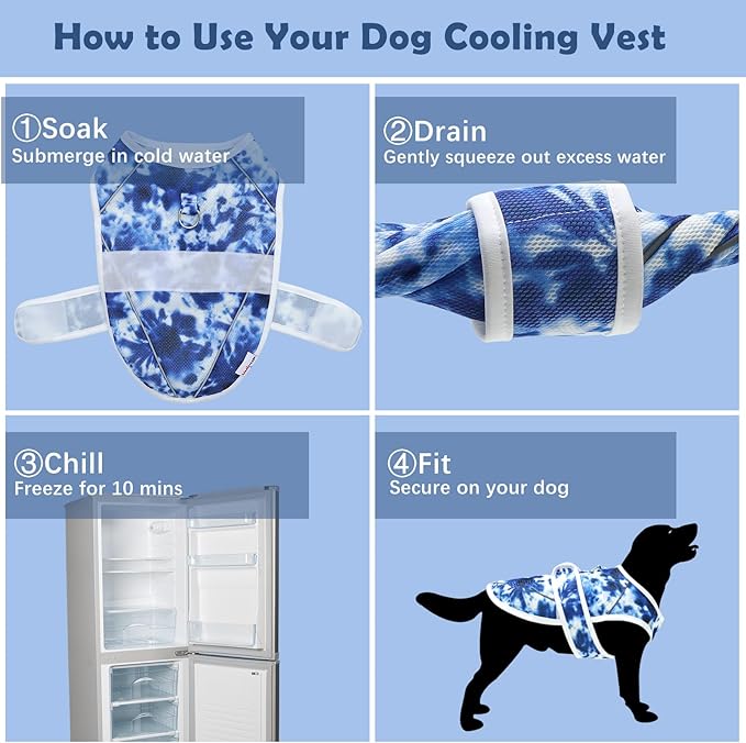 Dog Cooling Vest – Lightweight Pet Cooling Shirt 3D Breathable Mesh, Reflective Strips & UV Protection for Walking, Hiking, Park – Adjustable Fit Dog Cooler Jacket with D-Ring U-DCV04XL