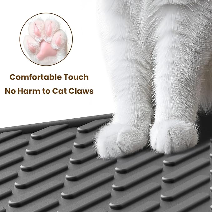 Cat Litter Mat with Grooves & Raised Edge, Urineproof/Waterproof, Litter Scattering Control, Easy to Clean (31 * 24in-Black-2 Pack)