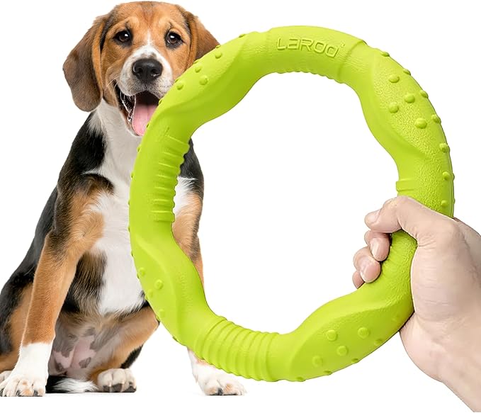 LaRoo Dog Flying Ring Toys, Floating Flying Disc Toys, Summer Pet Training Outdoor Durable Chew Toys for Medium and Large Dogs (Medium Green/22cm)