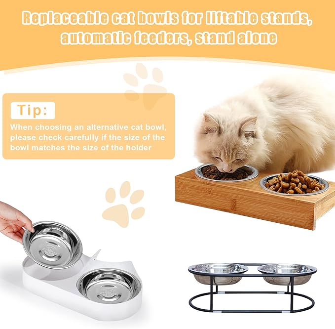 Stainless Steel Cat Bowl - Shallow Wide Flat Cats Food Bowls,Metal Kitten Dishes Whisker Friendly Fatigue Relief,Replacement Basic Kitty Plates for Elevated Stand,Dishwasher Safe（Set of 2）