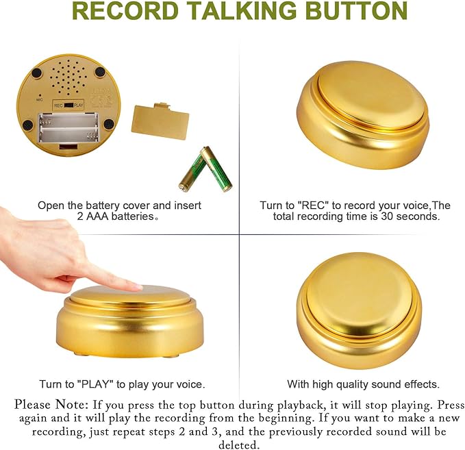 Recordable Buttons | Pet Talking Button | Custom Sound Button | Easy Button for Dog or Cat Communication | Game Buzzer for Home Office Gifts (Including Batteries)