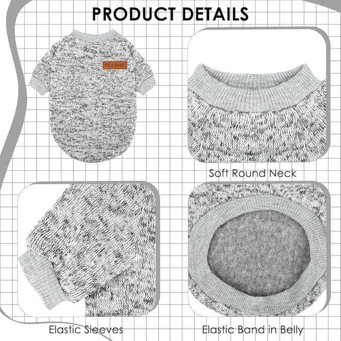 2 Pack Dog Sweaters for Small Dogs Girl Boy Winter Fleece Clothes Warm Soft Dog Sweatshirt Outfit for Dogs Cats Pet Apparel (Grey+Navy Blue, XXS (Back: 7.8",Chest: 11.8", 2.2-3.5lbs))