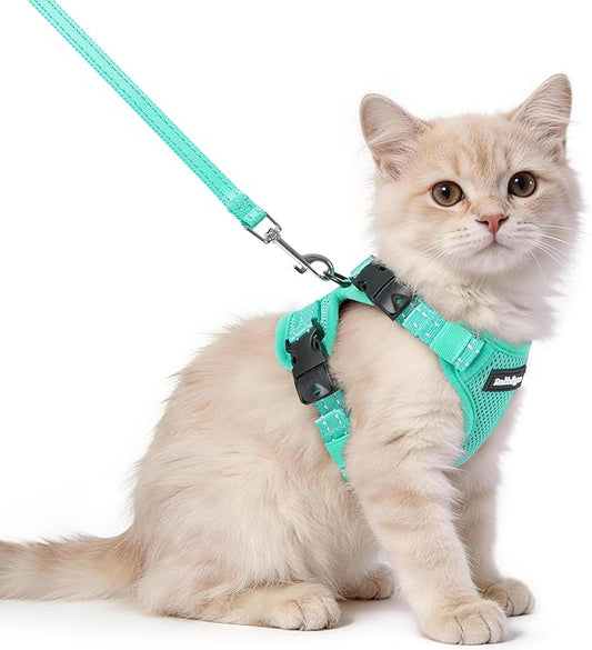 rabbitgoo Cat Harness and Leash, Escape Proof Vest with 3 Adjustable Buckles, Soft Comfortable Kitten Harness, Easy to Wear, Reflective for Safe Outdoor Walking, XS, Green