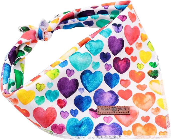 Lionet Paws Valentine's Dog Bandana,Fabric Love Dogs Kerchief for Medium Large Dogs,Dog Triangle Cotton Scarf for Girl Boy