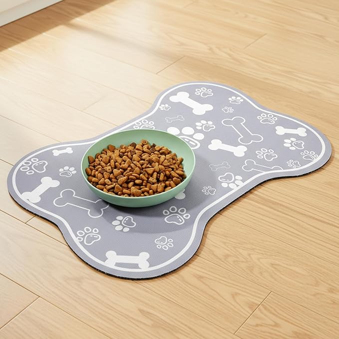 Dog Cat Food Mat Rapid Absorbent Dog Bone Shaped Placemat Water Bowl Mat No Stains Quick Dry Water Dispenser Mats Pet Accessories Supplies (15.7 × 11.8 inches/40 × 30 cm)