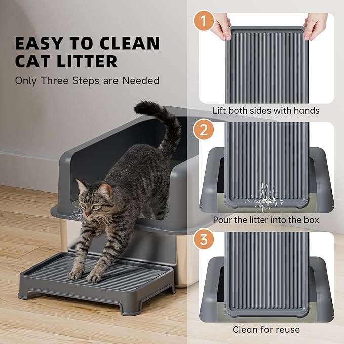 Booche Cat Ramp for Litter Box Elevated Litter Ramp for Cat Litter Boxes, Washable Easy Cleaning Steps with Filter Functions Suitable for Small & Elderly Cats(14"x10"x2.5")