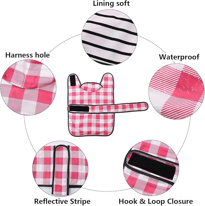 Dachshund Raincoat Corgi Raincoat Dogs Waterproof fit for Dachshunds Weiner Long Back Breeds with Reflective Stripe Great Coverage in Autumn Winter - Pink Plaid - L