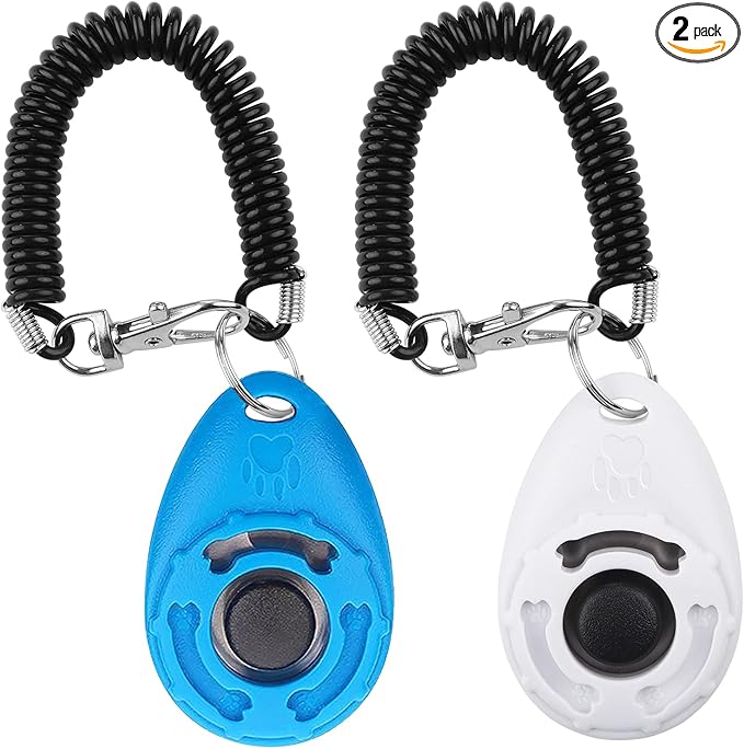 Diyife Dog Clicker for Training, 2 Pack Dog Training Clicker, Clicker Dog Training with Wrist Strap, Pet Training Clicker, Perfect for Dog Cat Puppies Behavioral Training (Blue and White)