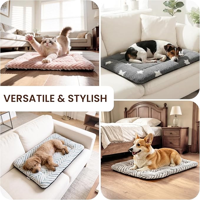Mora Pets Washable Dog Crate Pad Soft Kennel Bed Crate Mat for Small Dogs, Puppies & Cats Flat Pet Bed with Anti-Slip Bottom for Dog Cage, Carrier & Travel Sleeping Chevron Blue 24 x 18