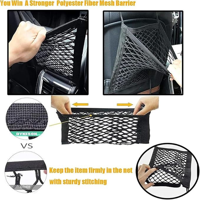 DYKESON Dog Car Net Barrier Pet Barrier with Car Mesh Organizer for Dog & Child, Safety Divider with Upgraded Storage Pouch, Easy Install for Cars & SUVs