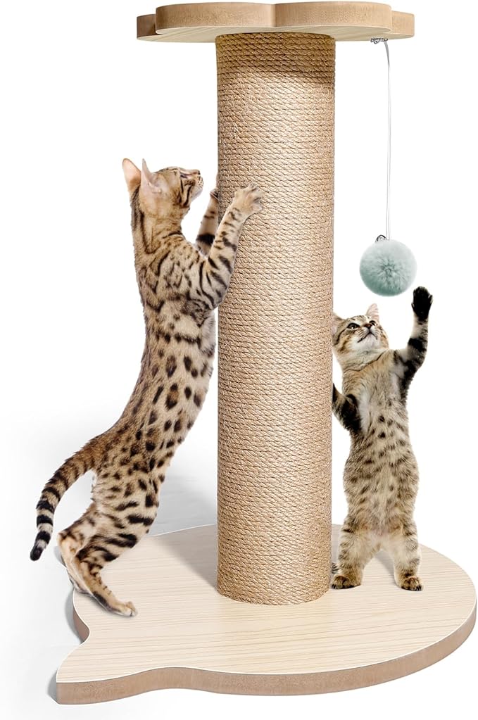 18” Tall Cat Tree for Kittens, Jute Scratching Post with Hanging Ball for Kitten & Adult Cats, Small Cat Tower with Toys, Pets Activity Tree Indoor