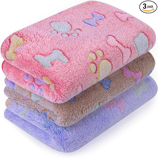LeapSheep Pet Blankets for Dogs Cats - 3Pack Bone Pattern Super Soft Fluffy Dog Blankets for Small Medium Large Doggy Kitten (Bone, Large)