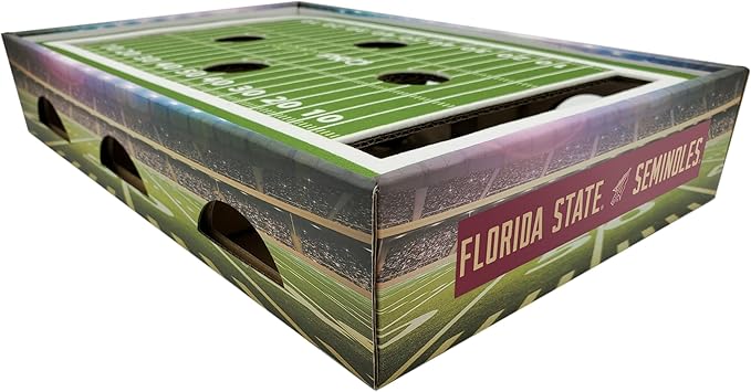 Pets First NCAA Florida State Seminoles Cat Scratcher Box, Game Day Cat Toy, NCAA Football Field Designed Cat Scratcher and Lounge, Stimulating Cat Game