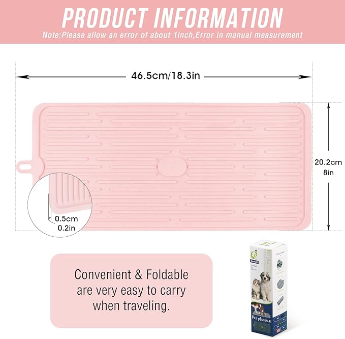 Pet Placemat for Dog and Cat,Mat for Prevent Food and Water Overflow,Portable and Foldable Mat,Suitable for Medium and Small Pet Placemat for Dog and Cat(Pink)