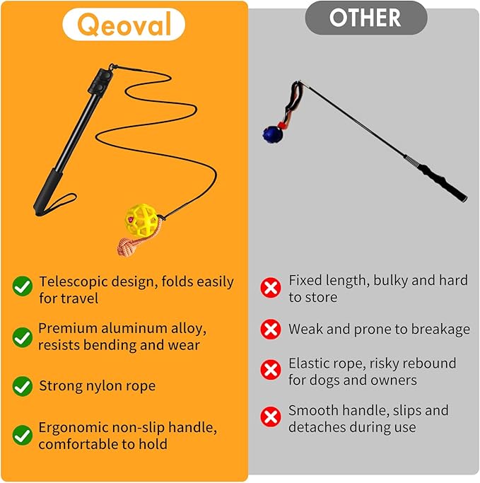 Flirt Pole for Dogs Heavy Duty – 40" Extendable Aluminum Alloy Dog Teaser Pole for Large, Medium & Small Dogs, Dog Training Stick Toy for Exercise & Training, Includes 4 Replaceable Lures