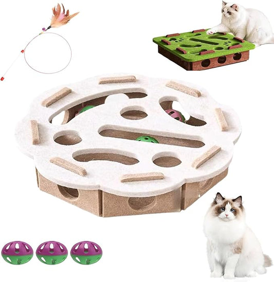 2026 New Cat Nail File Enrichment Box,Cat Scratch Puzzle Enrichment Box,Interactive Cats Toy with 3 Bell Balls for Indoor Cats Self Play,Encourages Hunting Instincts (G)
