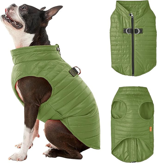 Gooby Puffer Vest - Green, X-Small - Ultra Thin Zip Up Windbreaker with Dual D Ring Leash - Water Resistant Dog Sweater Coat for Small Dogs