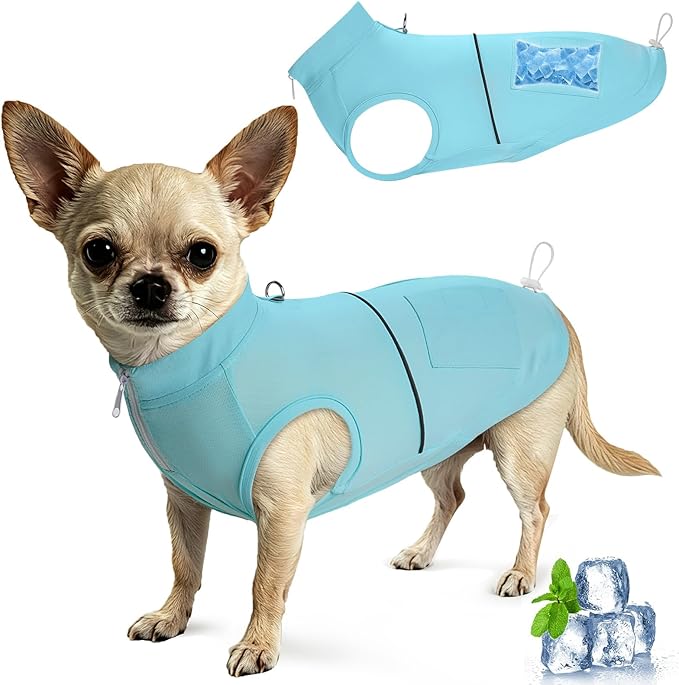 Dog Cooling Vest for Small Dogs Lightweight Cooling Shirts for Dogs Summer Sun Protection Pet Vest with 8pcs Ice Pack, D-Ring, Reflective, Small (4-9lbs)