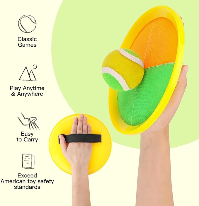 Toss and Catch Ball Game Set, Upgraded Sticky Paddle Ball Set for Kids & Toddlers, Sturdy & Water-Resistant Outdoor Backyard Beach Pool Toy, Birthday Gift for Boys Girls Ages 3-12