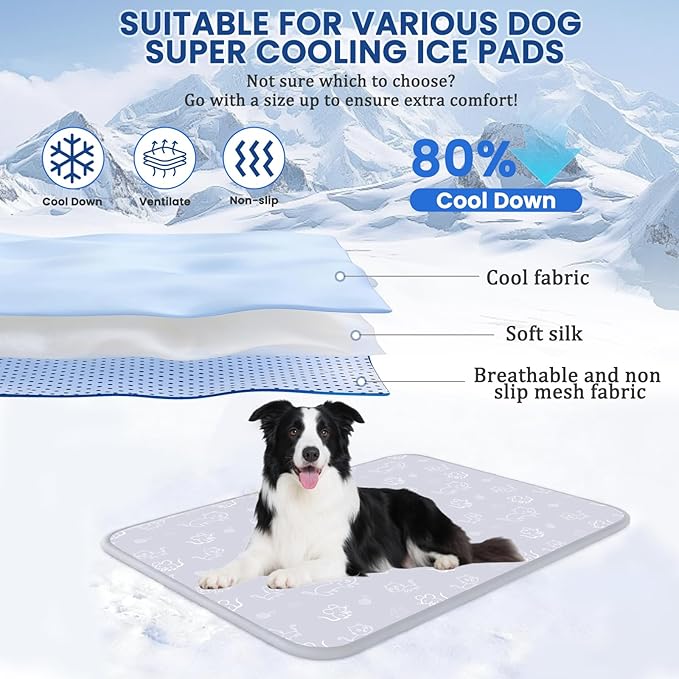 SUPRIY Dog & Cat Cooling Mat with Bandana - Pet Cooling Pad & Pet Scarf Set for Summer(QMAX>0.4) for Pet in Summer, Washable, Non-Toxic(small16.5 x21.6)
