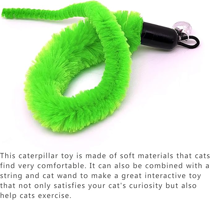 miwoowim 11 PCS Cat Wand Toy Refills - 10 Fuzzy Worm Attachments with Bells & 1 Replacement String with Clasp, Interactive Teaser Toys for Indoor Cats(10 Worms Refill)