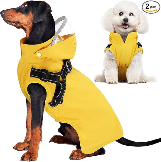 SlowTon Dog Raincoat Waterproof - Dog Rain Jacket with Harness and Hood Lightweight, Reflective Dogs Rain Coat for Large Medium Small Dogs Girl Boy Puppy Poncho Pet Clothes (Yellow, S)