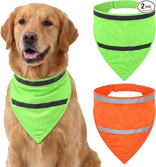 2-Pack Reflective Dog Scarf, High Visibility Pet Collar Adjustable Dog Bandanas with Closure, Hunting Vest Gear for Night Walking, Camping, and Outdoor Activities, Fits Neck Size 16-20.5 Inches