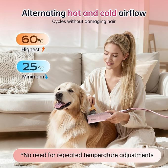 Dog Dryer for Pet Grooming,Pet Neck-Hanging Hair Dryer,Alternating Hot and Cold Airflow.Handheld & Hands-Free.Low-Noise, Ultra-Lightweight.High Wind Speeds.Adjustable Heat & Speed Pink