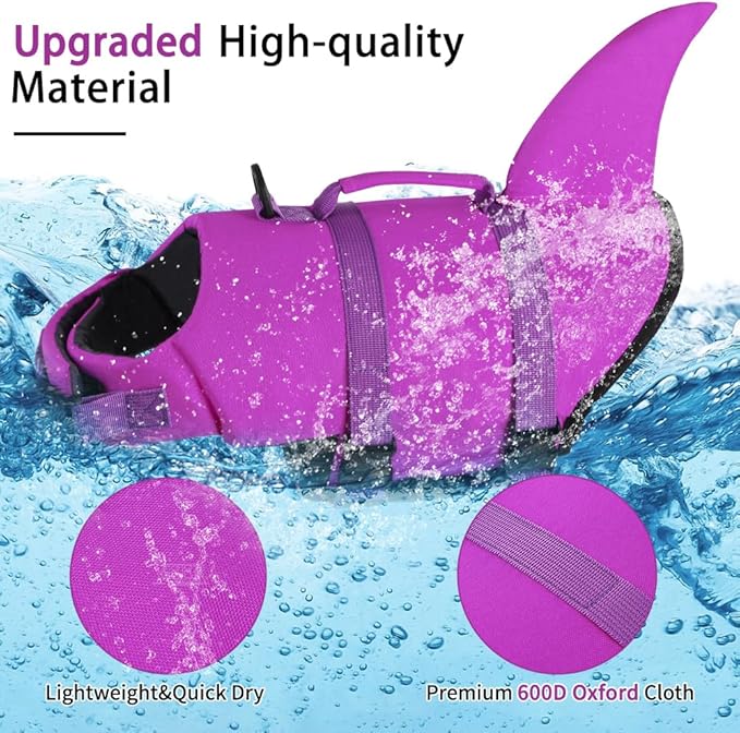 EMUST Dog Life Jacket, Ripstop Dog Lifesaver Vests with Rescue Handle for Small Medium and Large Dogs, Pet Safety Swimsuit Preserver for Swimming Pool Beach Boating (XS,SolidRosepink)
