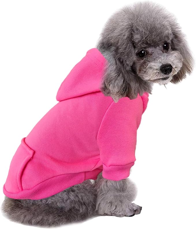 Jecikelon Soft Dog Hoodies for Small Dogs, Fleece Puppy Sweatshirt with Pockets, Warm Winter Cold Weather Coats for Pet Cat, Cute Clothes Puppy Costume (Rose red, Small)