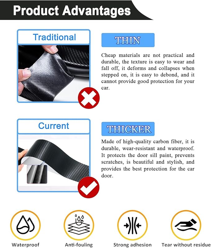 4Pcs Universal Car Door Sill Protector, Carbon Fiber Scratch Resistant Door Entry Guard & Scuff Plate for Car SUV and Off-Road Trim Accessories (SportRed)